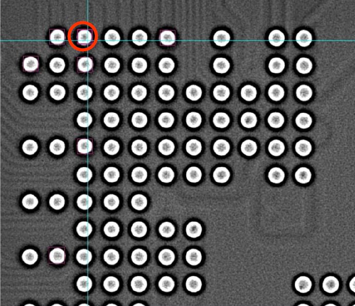 CT slice through the solder balls of a ball grid array