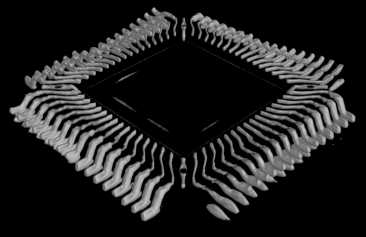 CT image of a QFP package showing all four lead rows